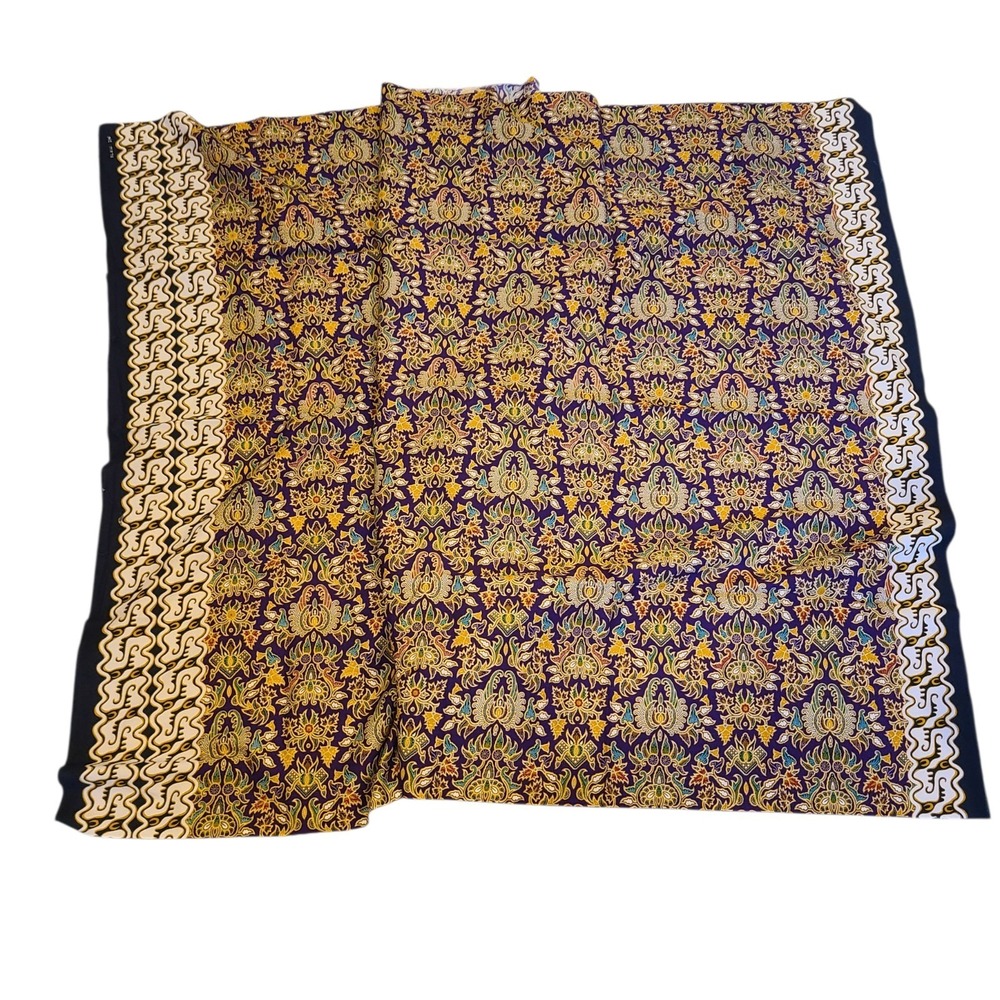 New Indonesian Batik Fabric Floral Tribal Tropical Purple Gold Cotton 68" x 42" - Picture 4 of 4